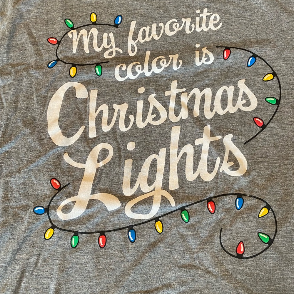 Holiday Time Christmas Lights Graphic Tee Gray 1X EUC